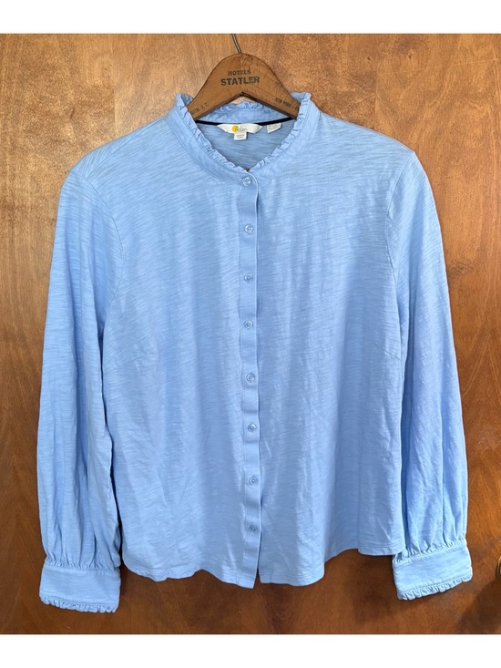 Boden Tops - Boden Light Blue High Neck Ruffle Collar Long Sleeve Top Button Down Office Work